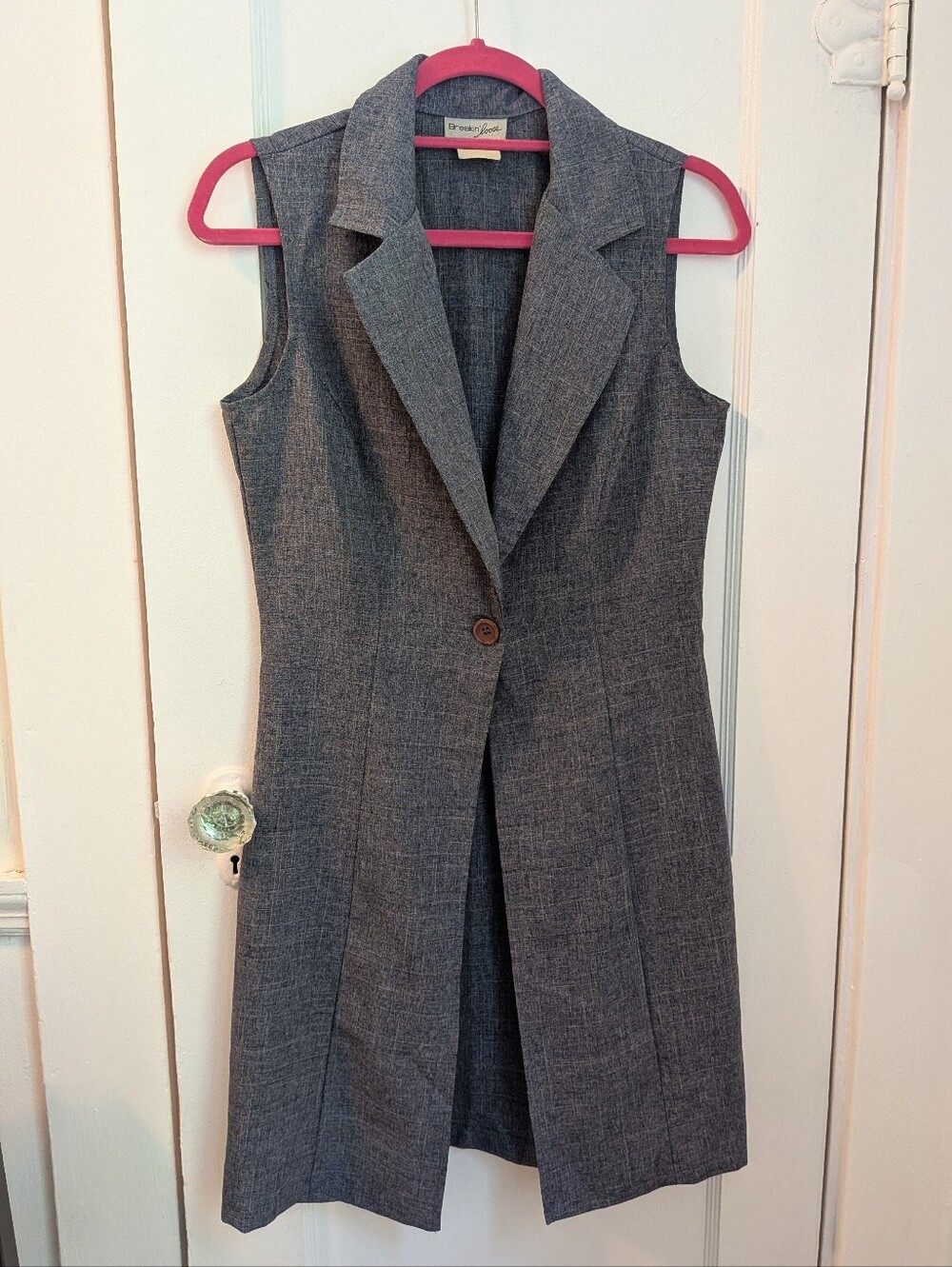 Vintage Breakin' Loose Sleeveless Gray Tailored Single Button Long Vest Sz 9/10